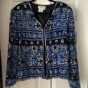 Papell Boutique Sequin Embellished Jacket in Blue and Black